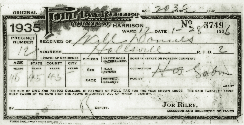 Image: 1936 Poll Tax Receipt