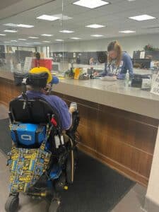 A disabled voter cures her provisional ballot in the WI primary 